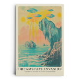 Paul Sinus Leinwandbild 40x60cm Leinwandbild Traumlandschaft-Invasion – Surreale Landschaft mit schwebenden Objekten, abstrakte Farbwelten