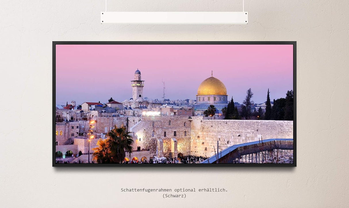 Jerusalem ca. 130x70cm Wandbild inklusive Schattenfugenrahmen schwarz - Panorama Leinwand Bild XXL Format Wandbilder Wohnzimmer Wohnung Deko Kunstdrucke