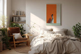 Paul Sinus Wandbild in 40x60cm Frau im weißen Kleid vor farbgetrennter Wand in Orange und Weiß