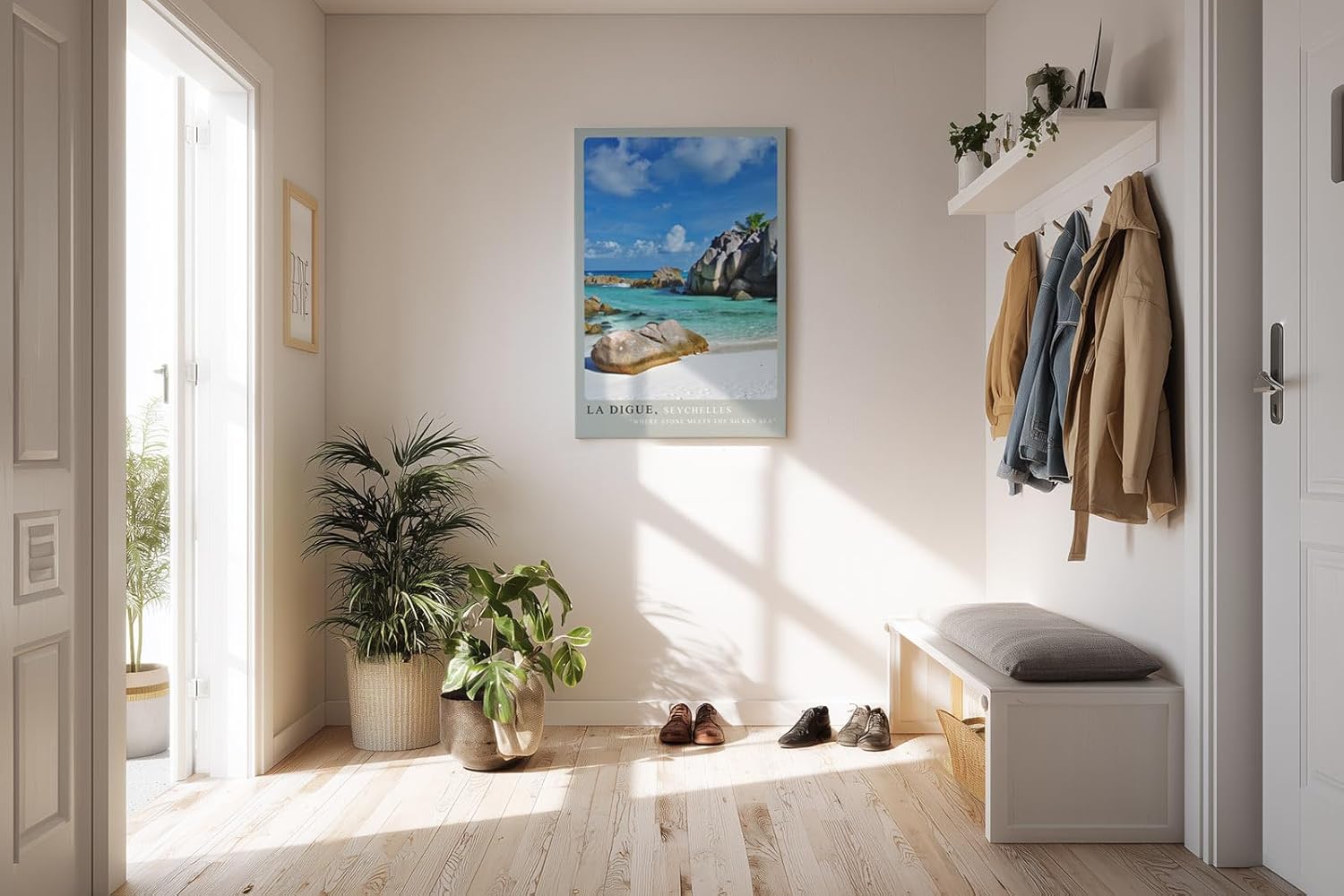 Paul Sinus Kunstdruck 40x60cm Seychellen Strand La Digue Felsen Meer Türkis Urlaub La Digue Seychelles