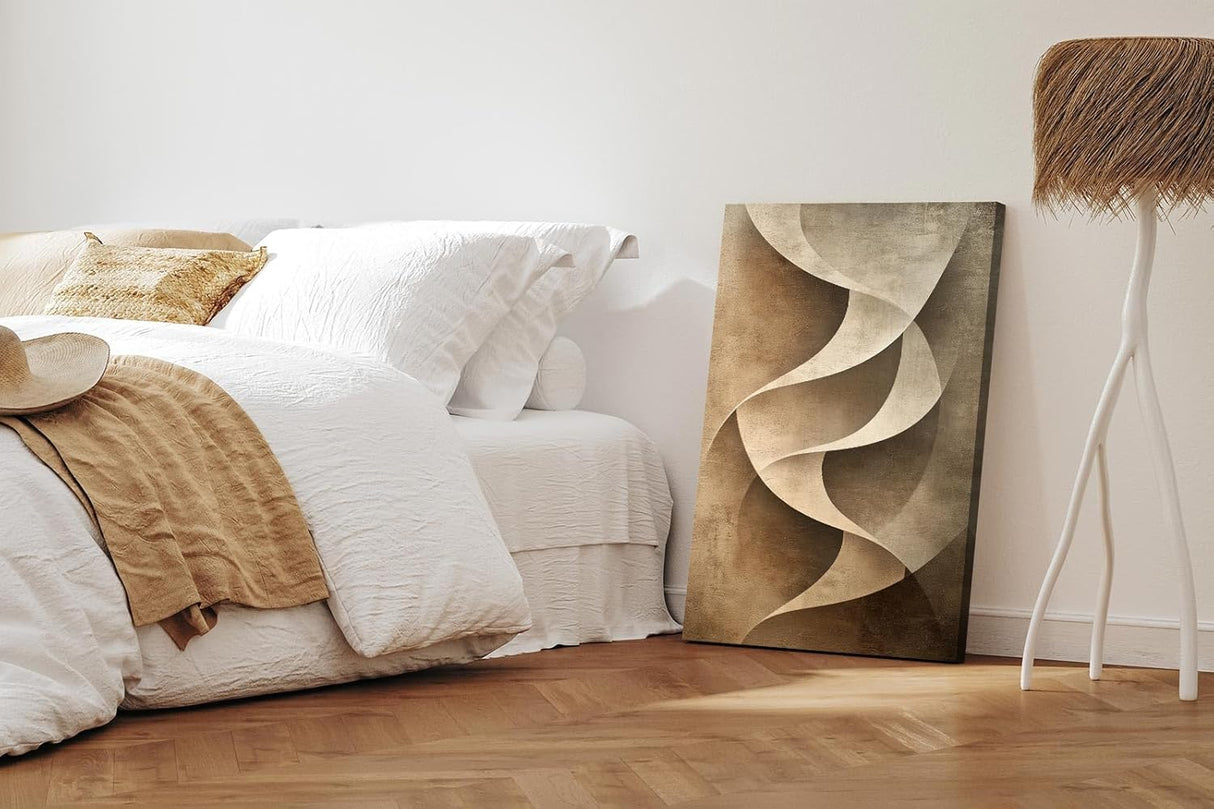 Paul Sinus 60x90cm Wandbild, Eindrucksvolle Eleganz in Spirale – Abstrakte Kunst in Braun und Creme