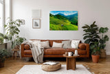 Sinus Art Wandbild 120x80cm Gestufte Reisterrassen in leuchtendem Grün vor Bergkulisse und weitem Himmel