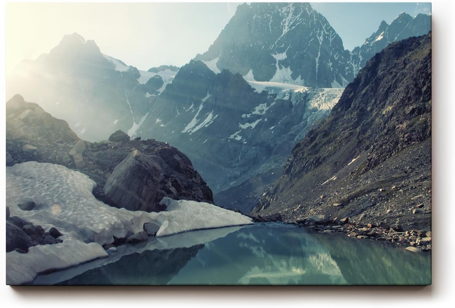 Sinus Art Wandbild 120x80cm Beeindruckende Alpenlandschaft mit Eis, Wasser und Licht – kraftvoll und beruhigend zugleich