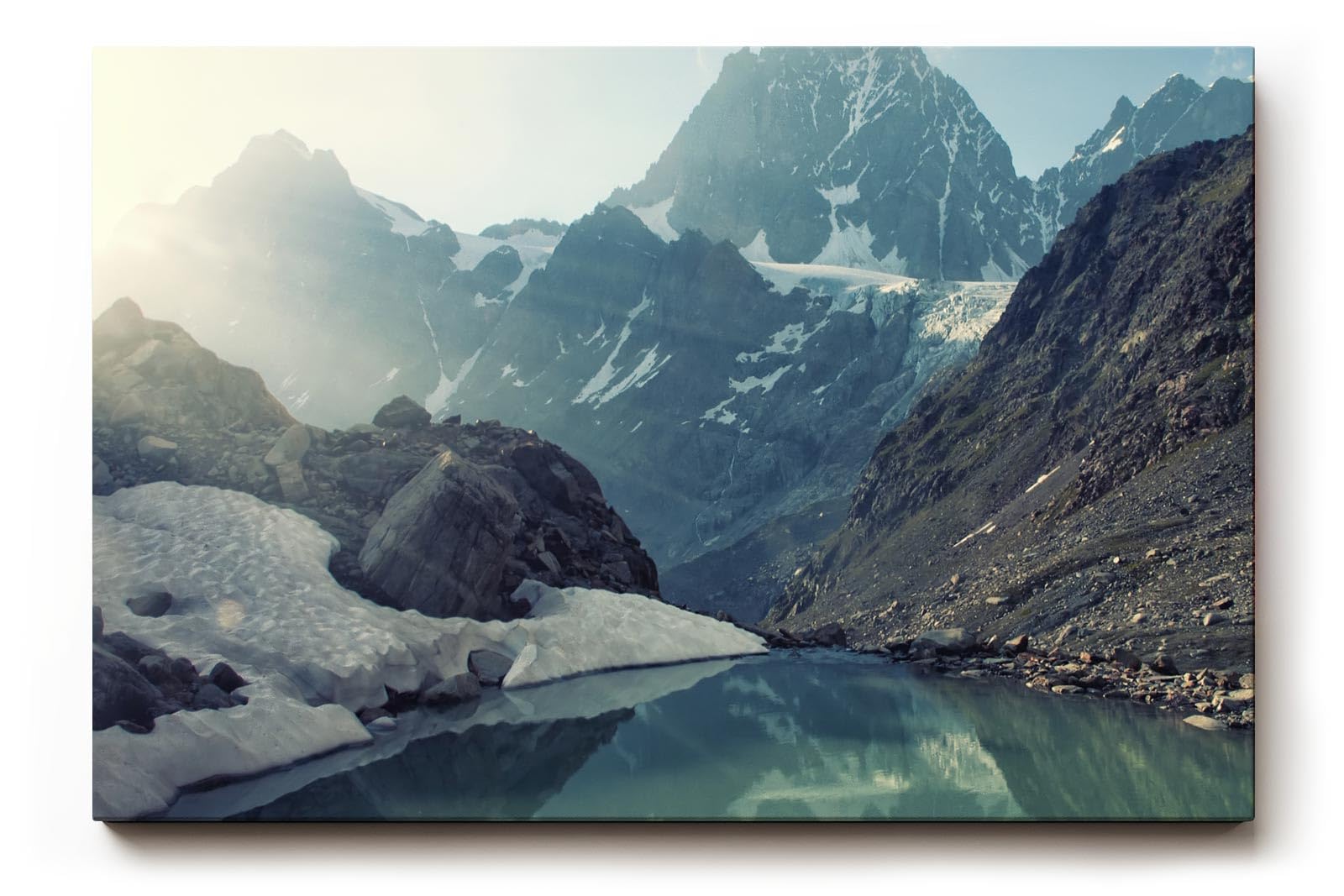 Sinus Art Wandbild 120x80cm Beeindruckende Alpenlandschaft mit Eis, Wasser und Licht – kraftvoll und beruhigend zugleich