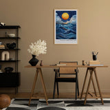 Paul Sinus Leinwandbild 60x90cm Ozeantraum surreal wellenförmig mystisch kunstvolle Wandkunst leuchtender Mond faszinierend dynamisch harmonisch