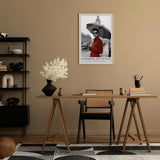 Paul Sinus Leinwandbild 40x60cm Leinwandbild London in Style – Elegante Frau mit rotem Mantel vor Big Ben, stilvolle Schwarz-Weiß-Fotografie