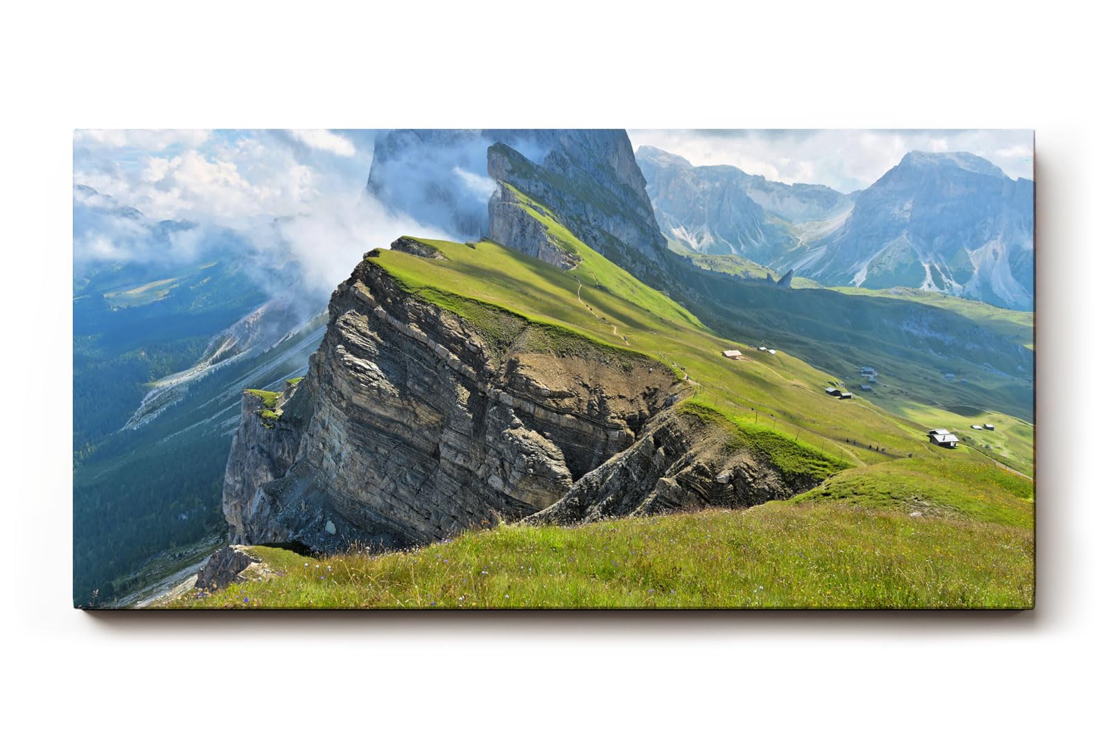 Sinus Art Wandbild 120x80cm Atemberaubende Berglandschaft mit dramatischen Felsformationen und saftigem Grün