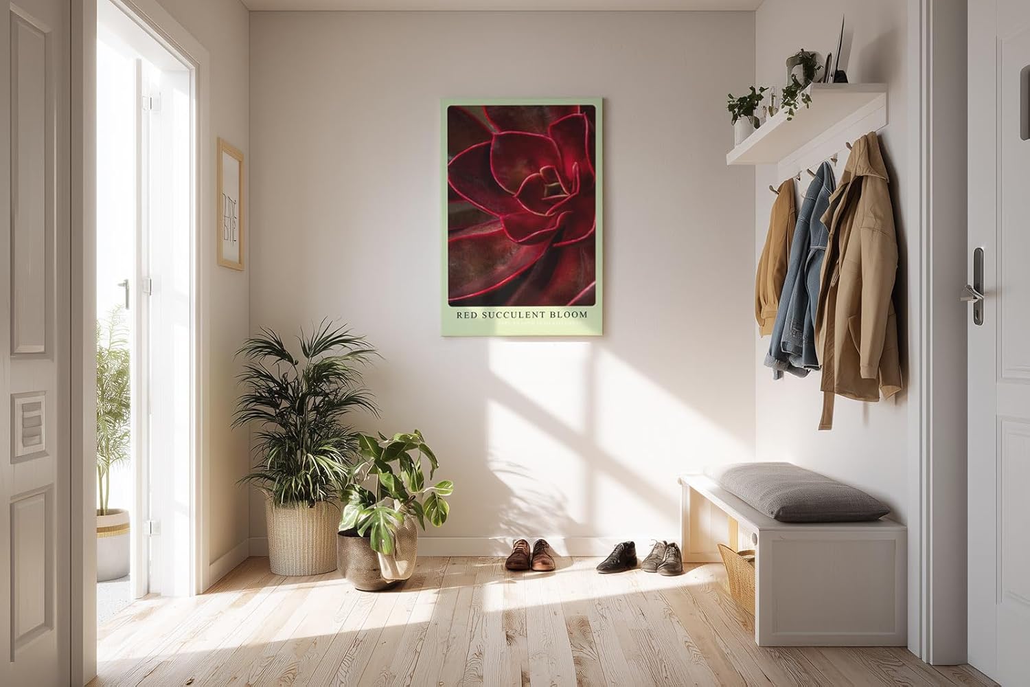 Paul Sinus Kunstdruck 40x60cm Red Succulent Bloom – Feuerrote Sukkulente in Nahaufnahme als modernes Kunstwerk