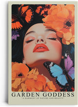 Paul Sinus Leinwandbild 60x90cm Leinwandbild Garten-Göttin – Sinnliches Porträt mit leuchtenden Blüten und Schmetterlingen, harmonische Naturästhetik