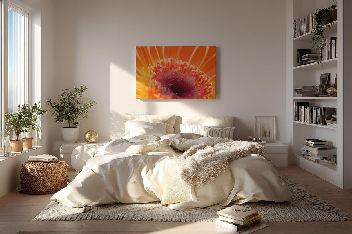 Sinus Art Wandbild 120x80cm Leuchtendes Orange und zartes Pink verschmelzen zu einem floralen Energiezentrum