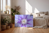 Sinus Art Wandbild 120x80cm Detailreiche Darstellung einer Clematisblüte in Violett mit weißem Zentrum