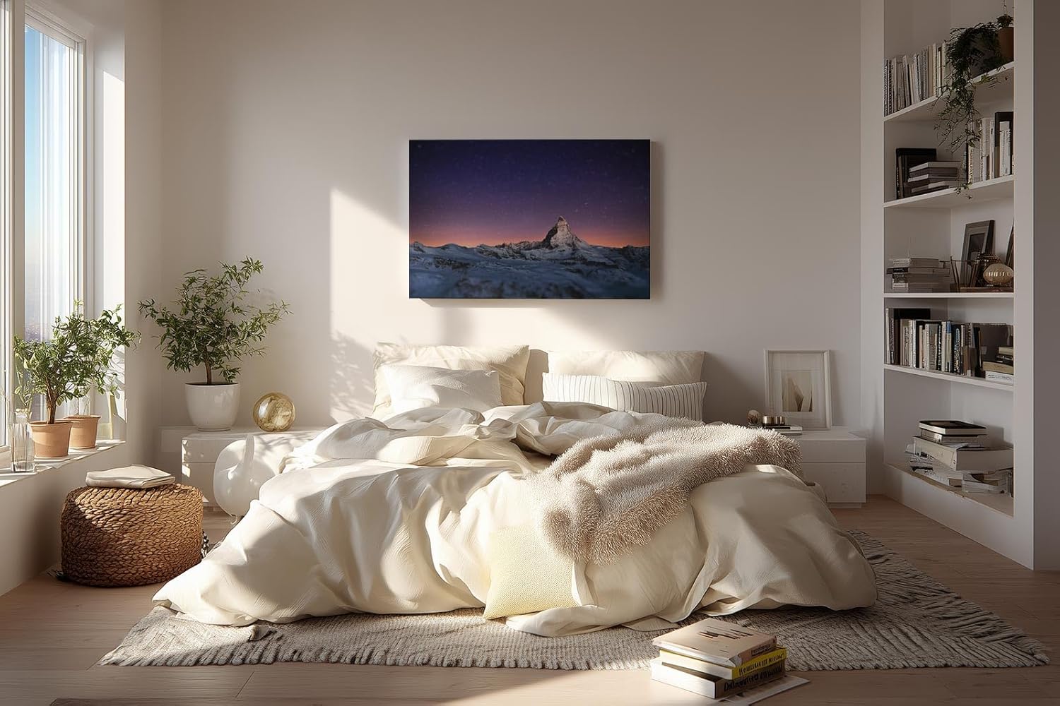 Sinus Art Wandbild 120x80cm Spektakuläre Darstellung des Matterhorns unter funkelndem Sternenhimmel