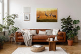 Sinus Art Wandbild 120x80cm Die Kraniche in der goldenen Landschaft erzeugen ein Gefühl von Freiheit und Frieden