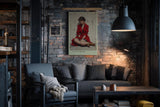 Paul Sinus Wandbild in 40x60cm A Little Break stilvolle Frau im roten Mantel sitzend in moderner Bilder-Optik für elegante Wohnakzente