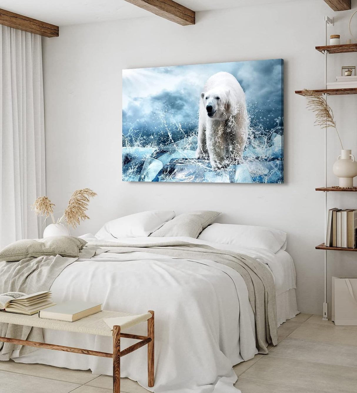 Paul Sinus Wandbild 120x80cm Eisbär Eis Wild Fotokunst Blau Ausdrucksstark Wasser
