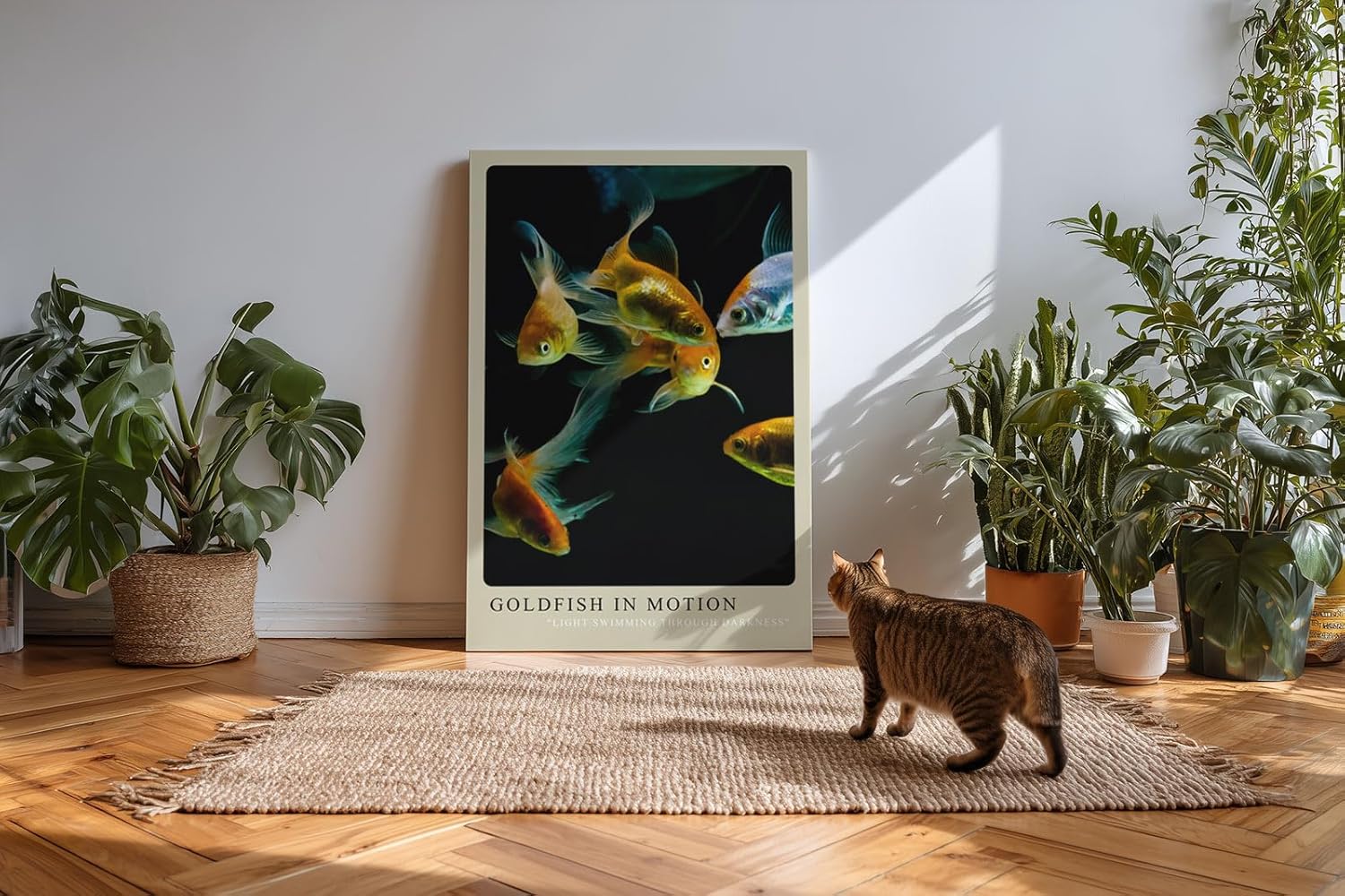 Paul Sinus Kunstdruck 40x60cm Goldfish in Motion – Elegante Goldfische in lebendiger Bewegung auf schwarzem Grund