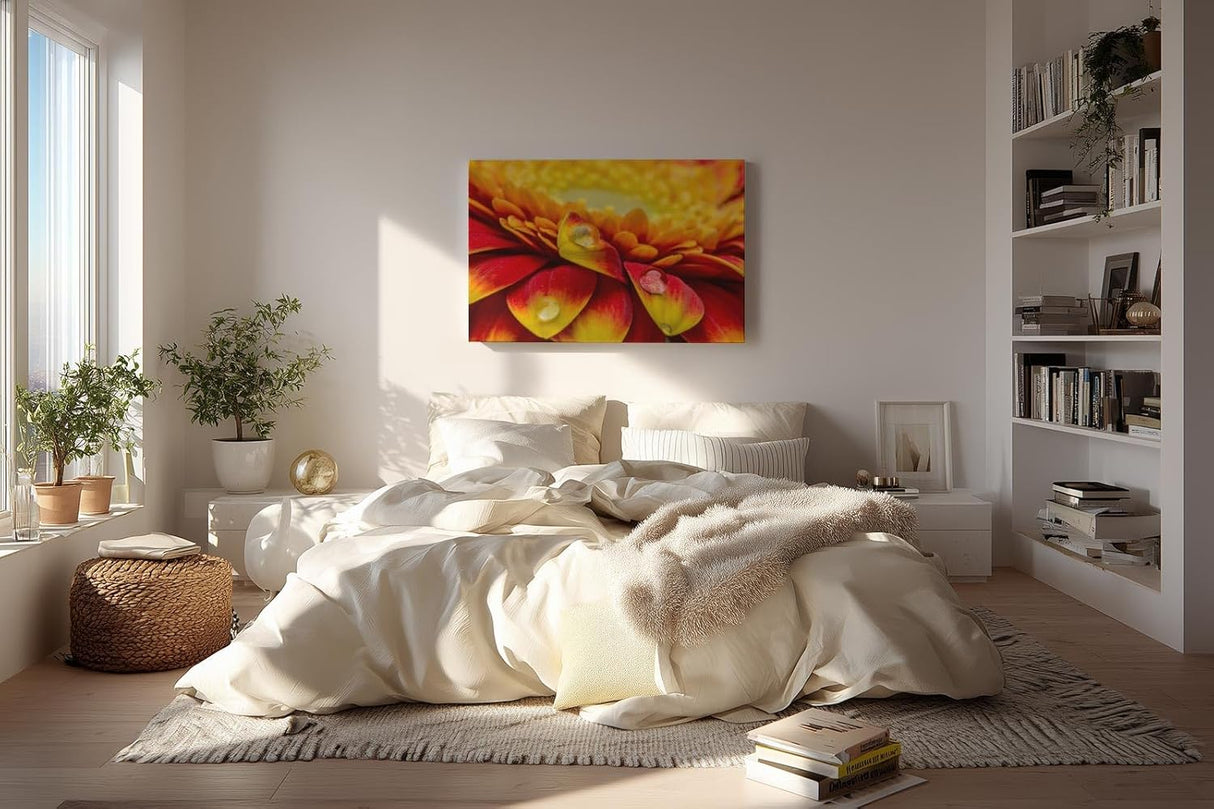 Sinus Art Wandbild 120x80cm Intensive Blütenfarben mit Tautropfen in beeindruckender Nahaufnahme