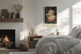 Paul Sinus Leinwandbild 80x120cm verträumtes Kunstwerk einer schlafenden Katze inmitten blühender Blumen, harmonische Naturillustration
