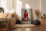 Paul Sinus Wandbild in 40x60cm A Little Break stilvolle Frau im roten Mantel sitzend in moderner Bilder-Optik für elegante Wohnakzente