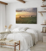 Paul Sinus Wandbild 120x80cm Wiese Kühe Weide Morgentau Sonnenaufgang Feld