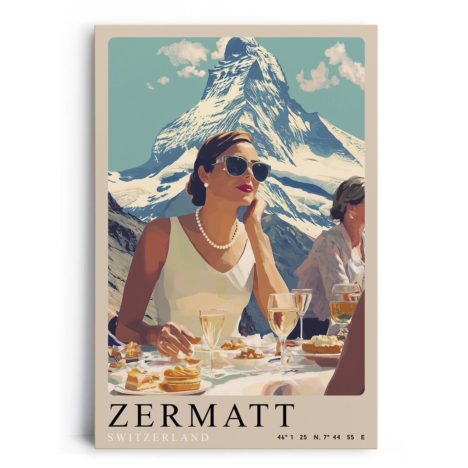 Paul Sinus Leinwandbild 40x60cm Leinwandbild Zermatt Alpen Luxus Eleganz Retro Stil stilvolle Kunst Berglandschaft exklusiver Lifestyle zeitlose Ästhetik