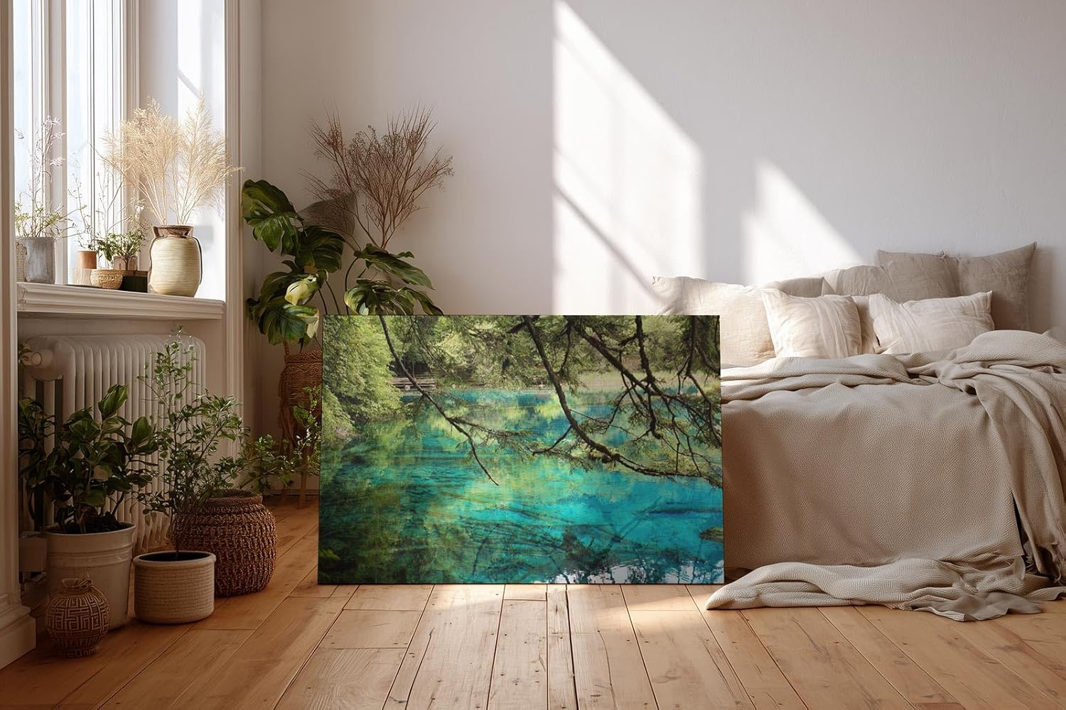 Sinus Art Wandbild 120x80cm Die Äste im Vordergrund und das klare Wasser erzeugen Tiefe und beruhigende Natürlichkeit
