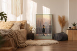 Paul Sinus Wandbild in 40x60cm A Heartbeat in Manhattan – Frau auf Balkon mit Blick auf New Yorker Skyline im Abendlicht, stimmungsvolles Stadtmotiv