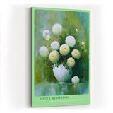 Paul Sinus Wandbild in 40x60cm Quiet Blossoms zartes Stillleben mit weißen Chrysanthemen in weißer Vase vor grünem Hintergrund