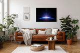Sinus Art Wandbild 120x80cm Atemberaubendes Weltraumbild mit Lichtstrahlen über dem Planetenrand