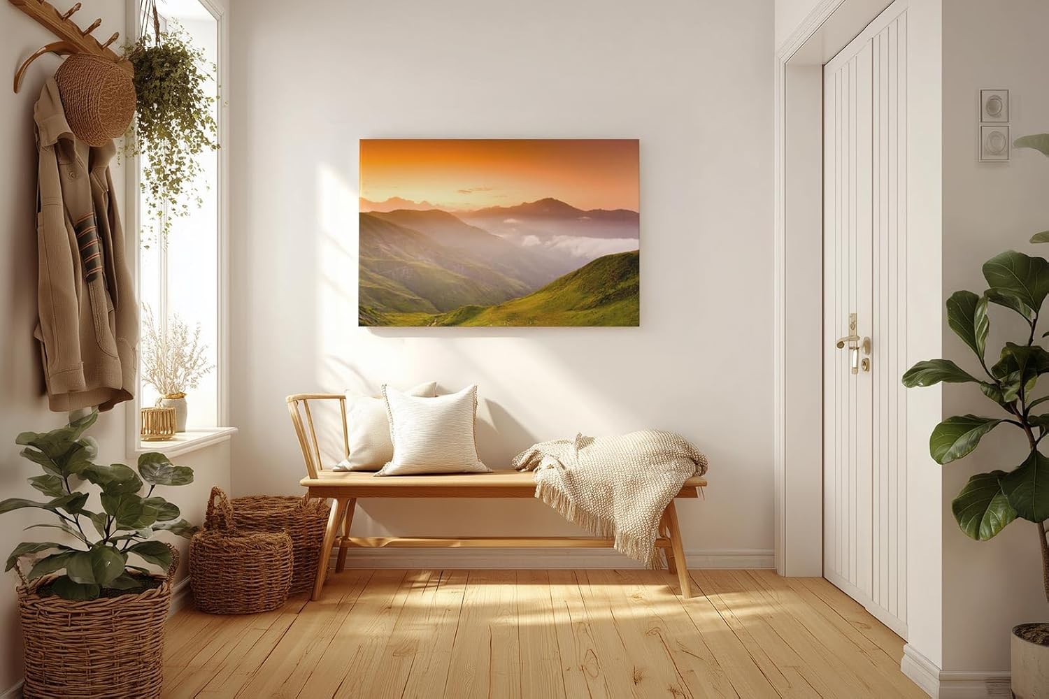 Sinus Art Wandbild 120x80cm Sanfte Hügellandschaft mit Lichtstimmung und Weitblick auf Bergketten
