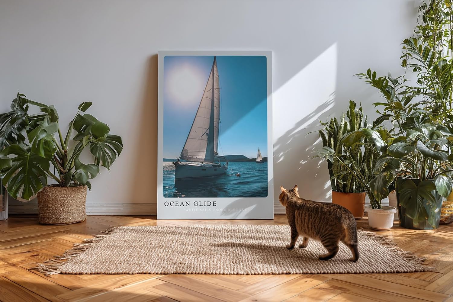 Paul Sinus Kunstdruck 40x60cm Ocean Glide Segelboot bei Sonnenlicht White Sails Under Blue Sky