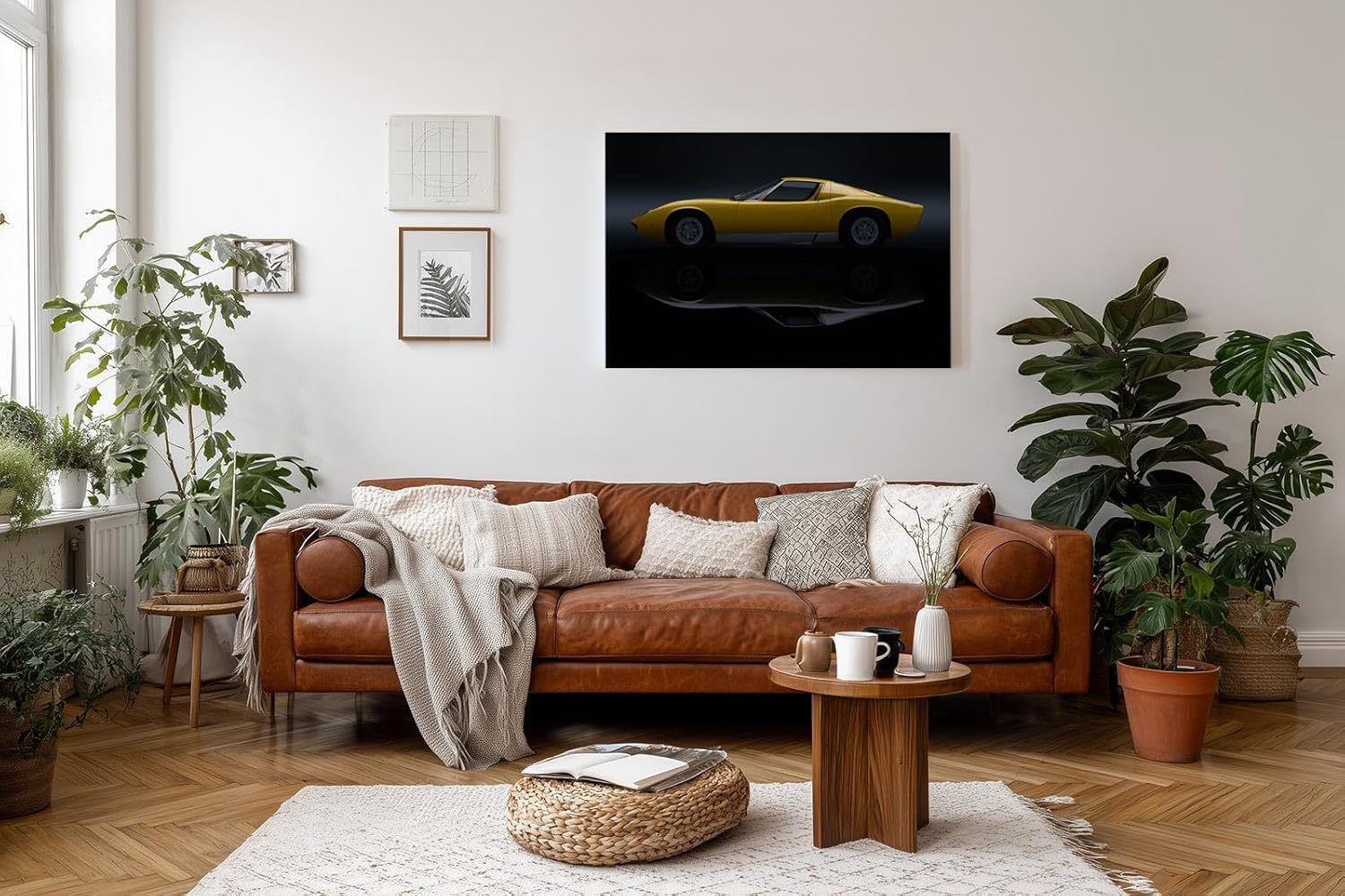 Sinus Art Wandbild 120x80cm Der gelbe Sportwagen im Profil wirkt edel, zeitlos und ausdrucksstark in seiner Präsentation