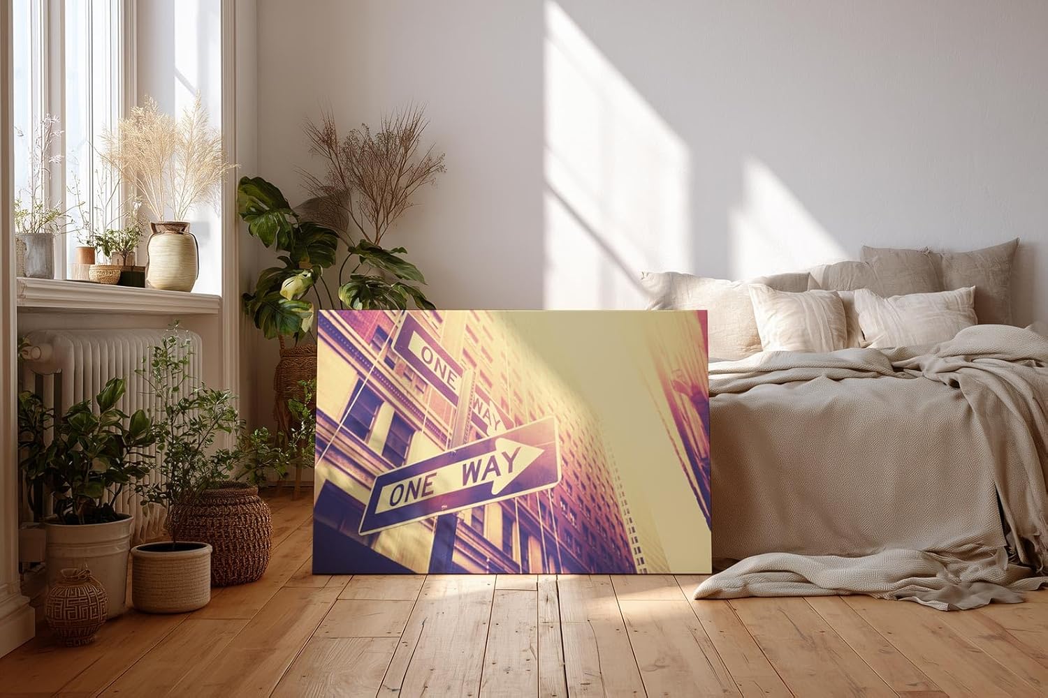 Sinus Art Wandbild 120x80cm Dynamische Komposition aus Architektur und Beschilderung in Retro-Look