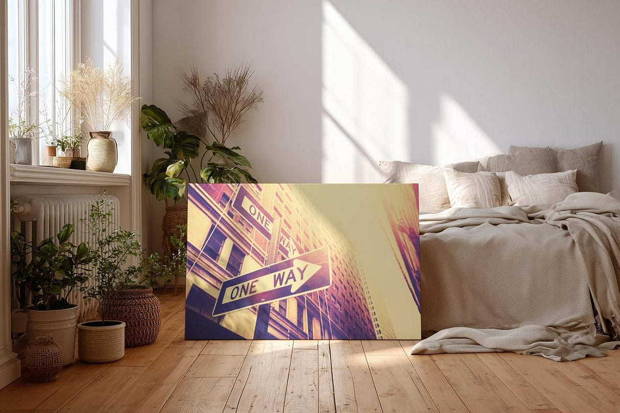 Sinus Art Wandbild 120x80cm Dynamische Komposition aus Architektur und Beschilderung in Retro-Look