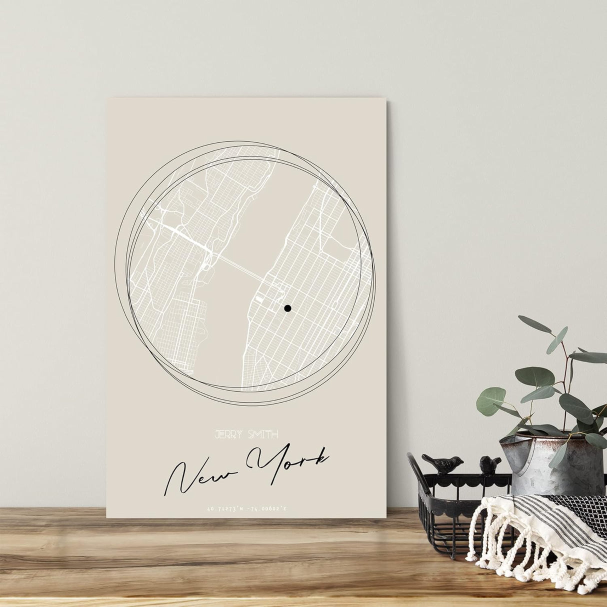 Paul Sinus Wandbild mit deinen GPS Koordinaten und Namen. 30cm x 42cm Holz Wechselrahmen mit Glas. Individuell anpassbar. (ohne Rahmen)