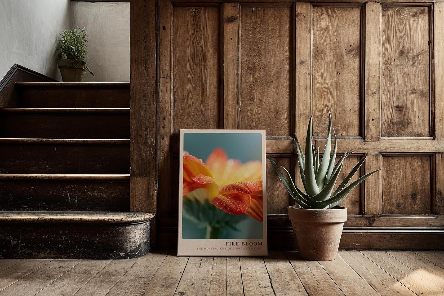 Paul Sinus Kunstdruck 40x60cm Fire Bloom – Blüte im Licht des Morgens mit funkelnden Tautropfen