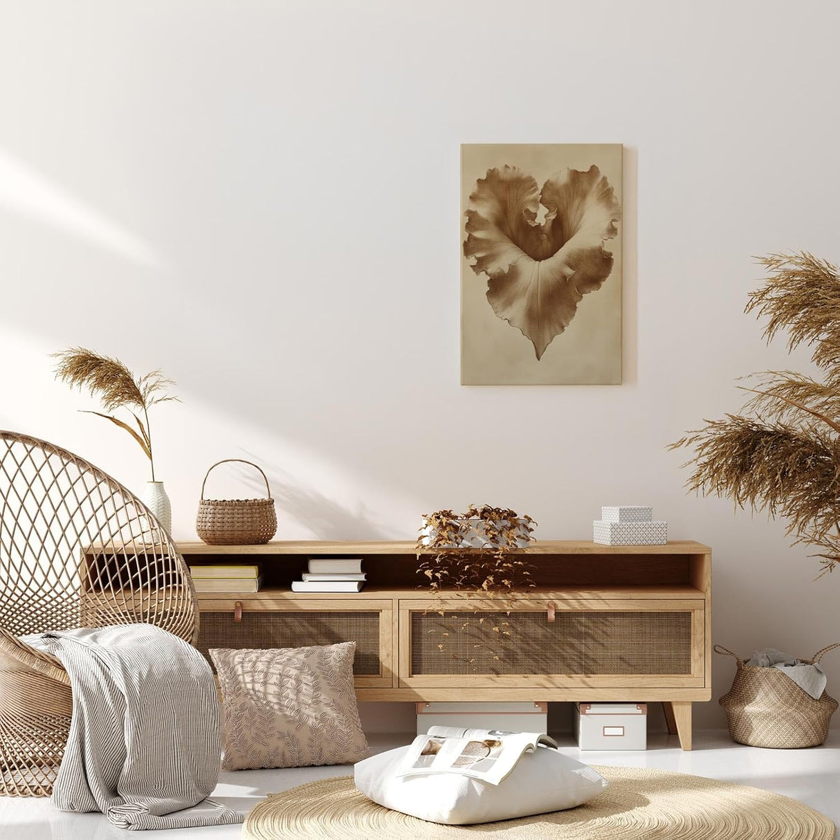 Paul Sinus 60x90cm Wandbild Herzblatt in Sepia – Ausdrucksstarke Naturform mit floraler Anmut Blume