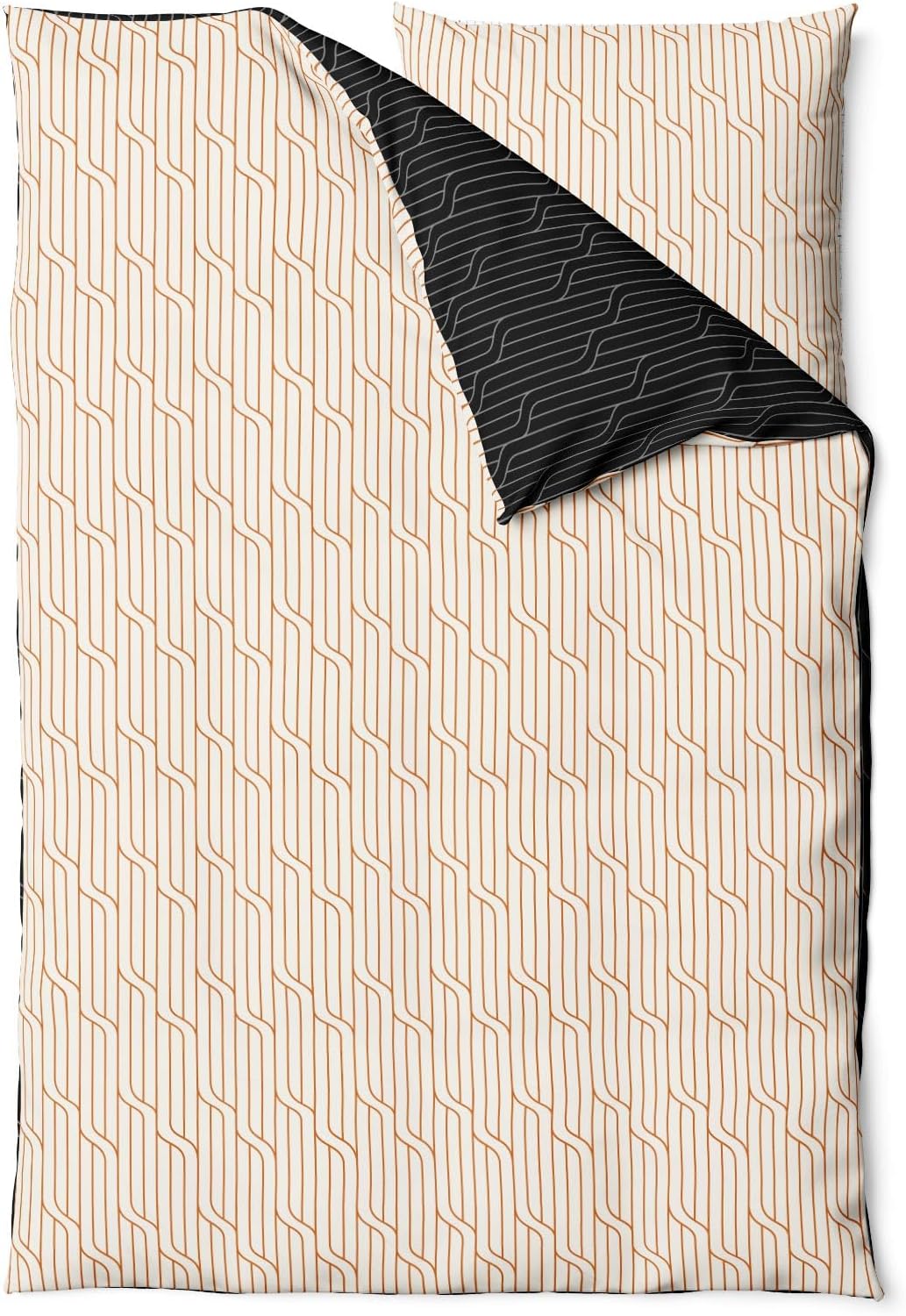 Sinus Art Mikrofaser Bettwäsche 135x200 cm + 80x80 cm – Elegantes Wendedesign in Schwarz & Sand mit grafischem Muster, atmungsaktiv & pflegeleicht