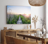 Paul Sinus Wandbild 120x80cm Sommer Sonnenaufgang Holzweg Natur Gras Strandweg