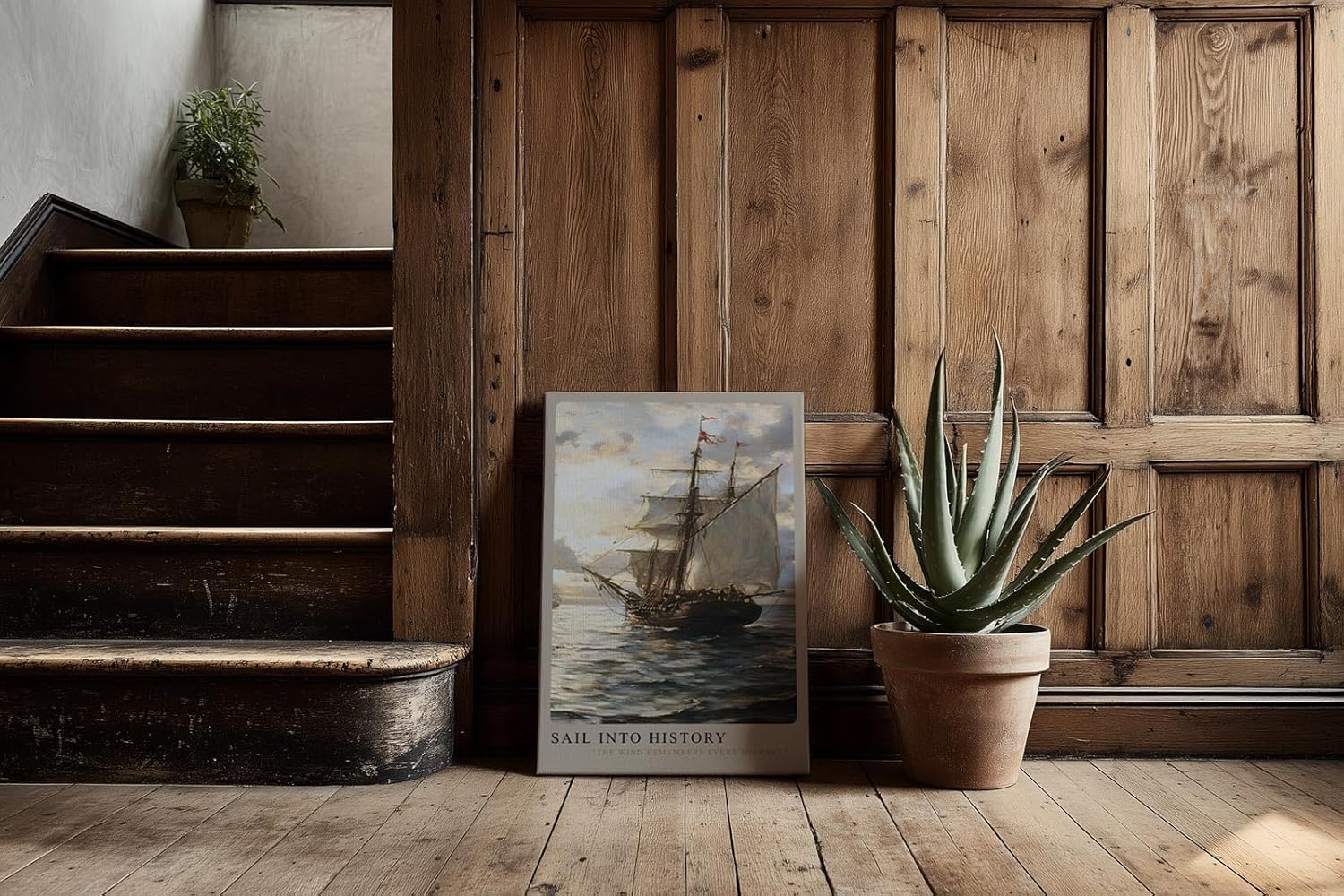 Paul Sinus Kunstdruck 40x60cm Sail Into History – Historisches Segelschiff auf ruhiger See bei untergehender Sonne in Ölmalerei