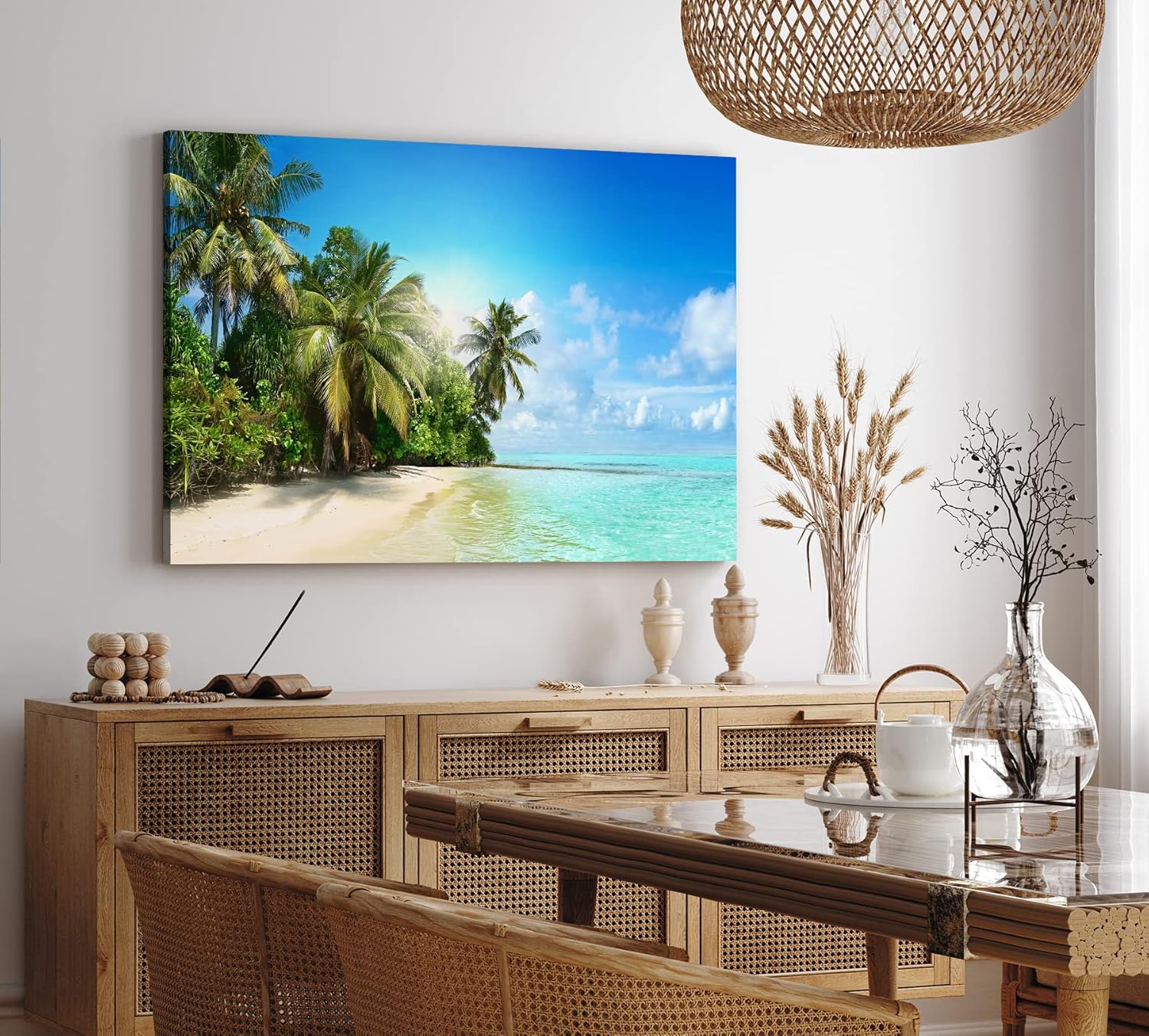 Wandbild 120x80cm Karibik Südsee Palmen Strand Meer Sommer Sonne