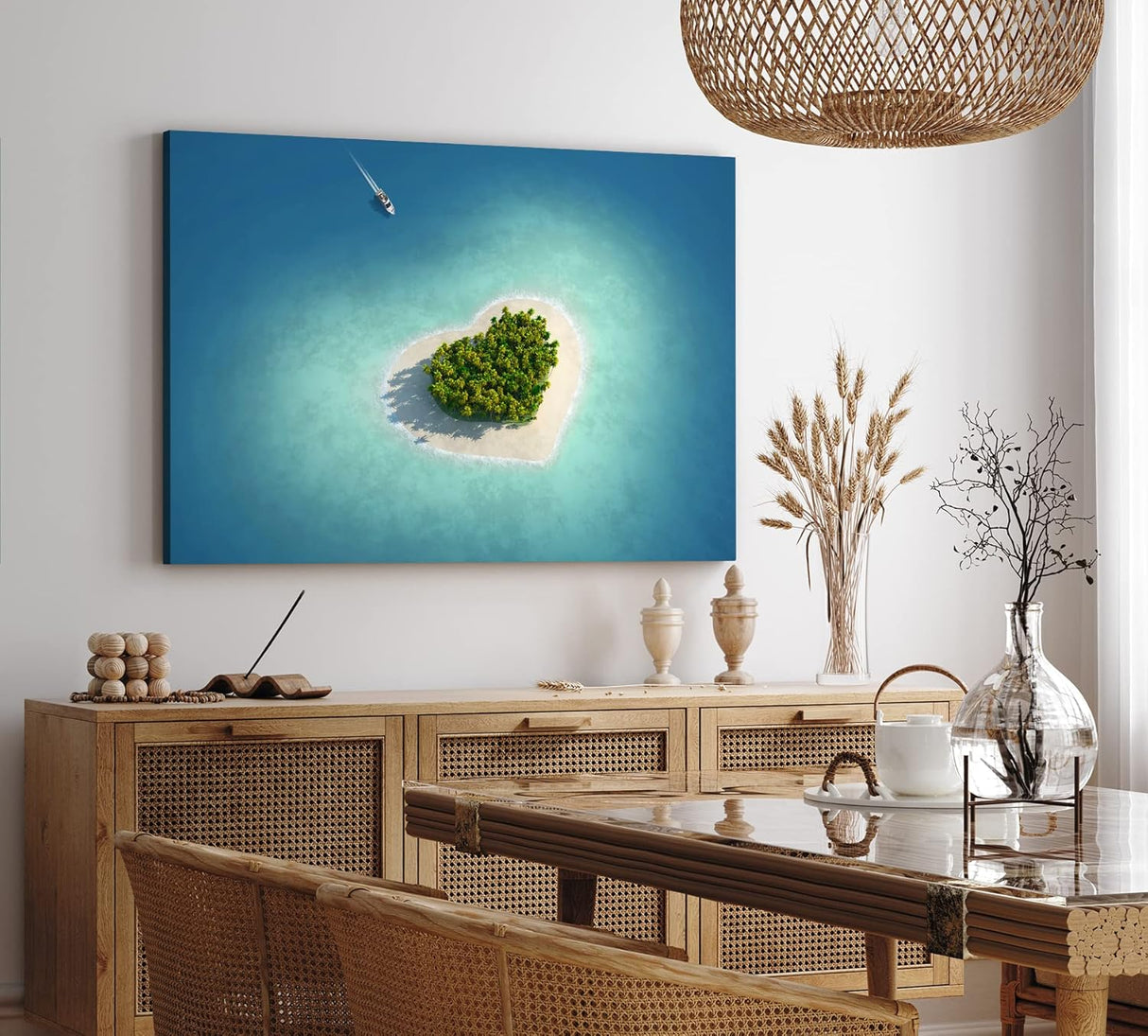 Wandbild 120x80cm Herzinsel Insel Herz Malediven Sommer Paradies