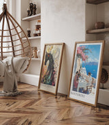 Paul Sinus Leinwandbild 60x90cm Leinwandbild Santorini Griechenland mediterranes Flair Meerblick entspannte Atmosphäre Sommeridylle Bougainvillea