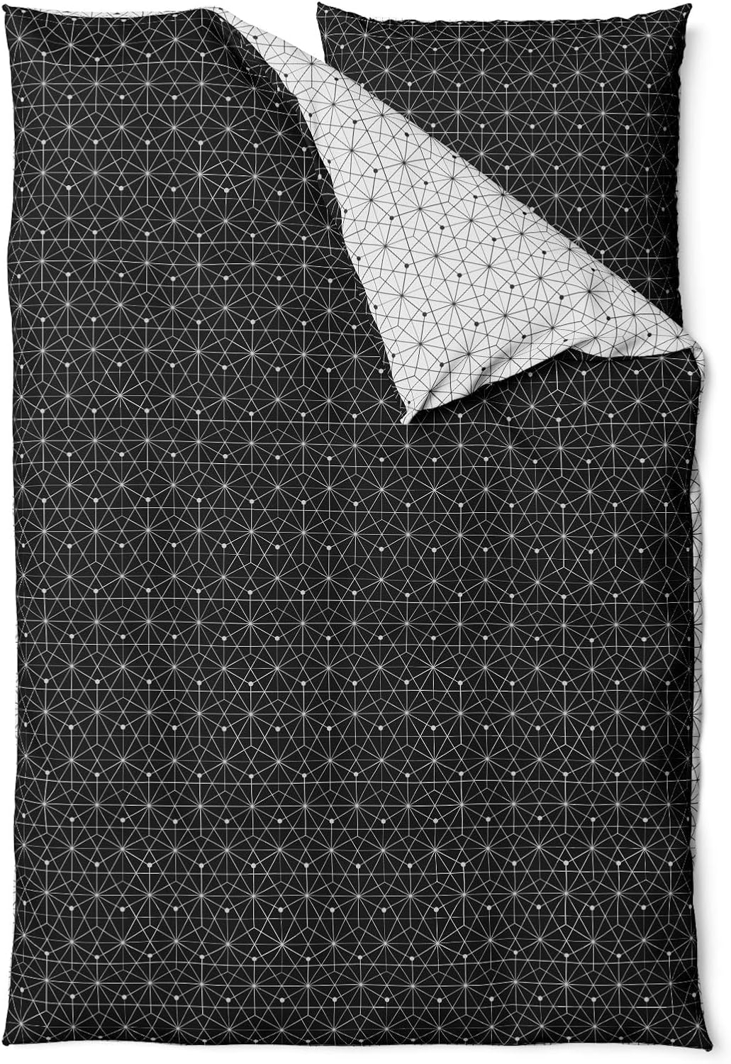Sinus Art Bettwäsche 135x200 cm + 80x80 cm – Wende-Bettwäsche in Hellgrau und Schwarz mit filigranem geometrischen Muster – pflegeleicht, weich, modern
