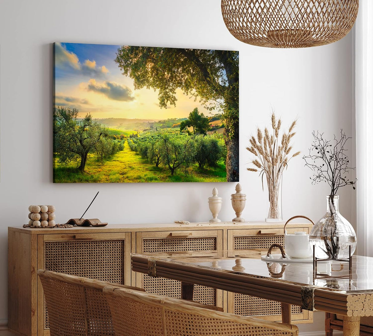 Paul Sinus Wandbild 120x80cm Italien Toskana Landschaft Bäume Grün Sonnenuntergang