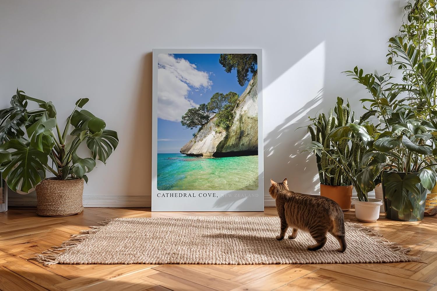 Paul Sinus Kunstdruck 40x60cm Cathedral Cove New Zealand türkisfarbenes Wasser trifft auf weiße Klippen und Naturidylle