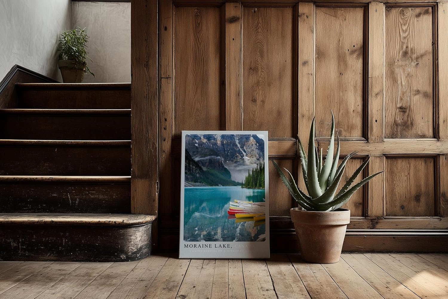 Paul Sinus Kunstdruck 40x60cm Moraine Lake Kanada Bergsee Kanus Spiegelung Naturfarben Rocky Mountains