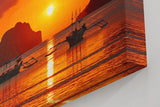 Sinus Art Wandbild 120x80cm Stimmungsvolles Sonnenuntergangs-Motiv mit Fischerbooten vor Inselkulisse