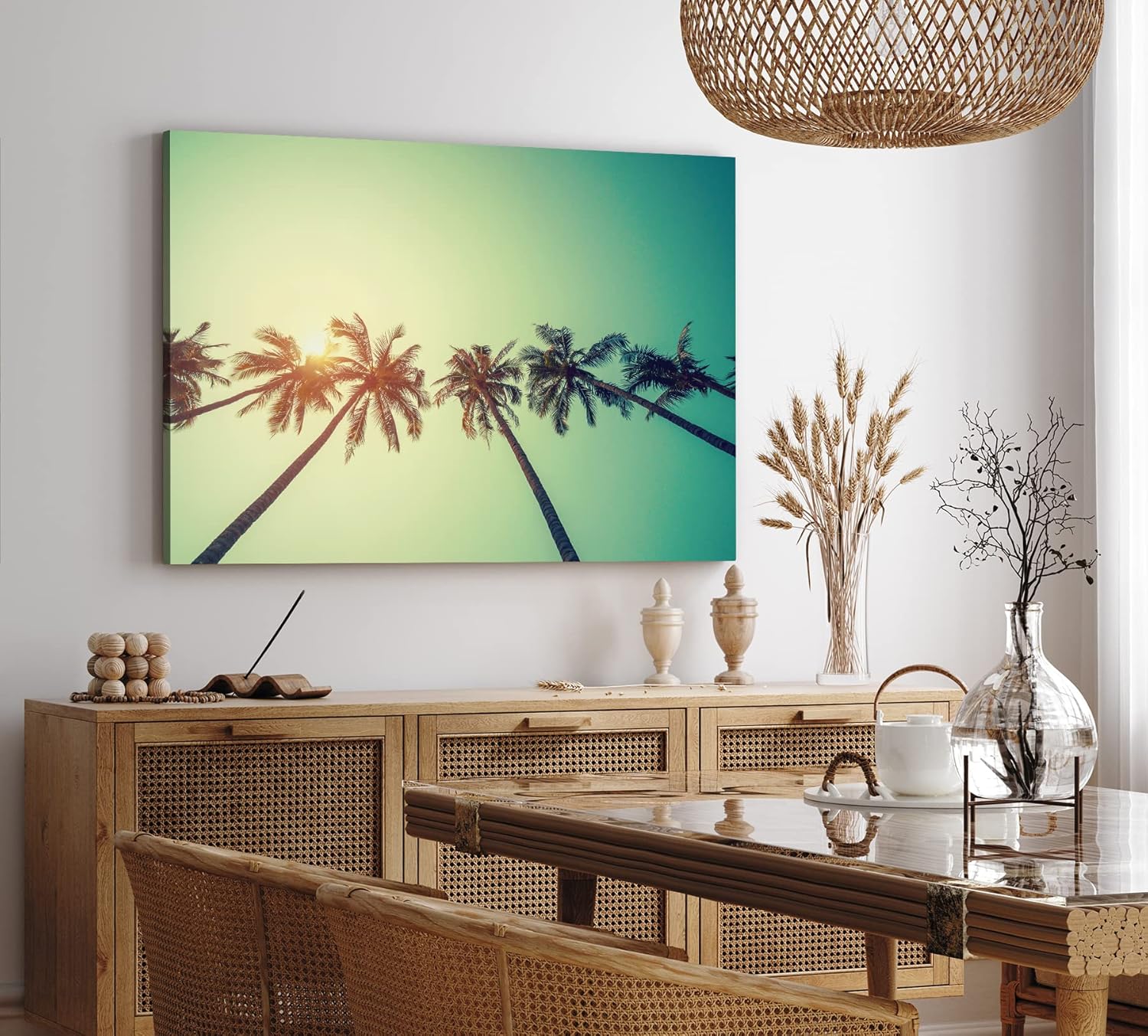 Wandbild 120x80cm Palmen Süden Sonnenschein Sommer Himmel Kunstvoll