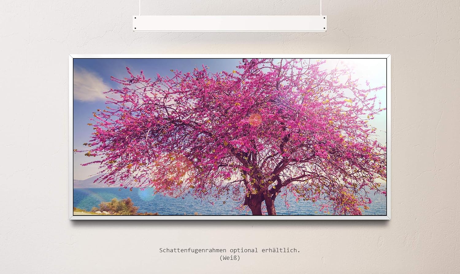 blühender Baum ca. 130x70cm Wandbild inklusive Schattenfugenrahmen weiss - Panorama Leinwand Bild XXL Format Wandbilder Wohnzimmer Wohnung Deko Kunstdrucke